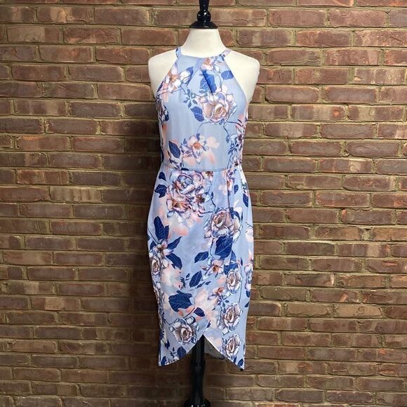 LeShop Blue Floral Halter Tulip Dress Size Large NWT - Picture 2 of 8